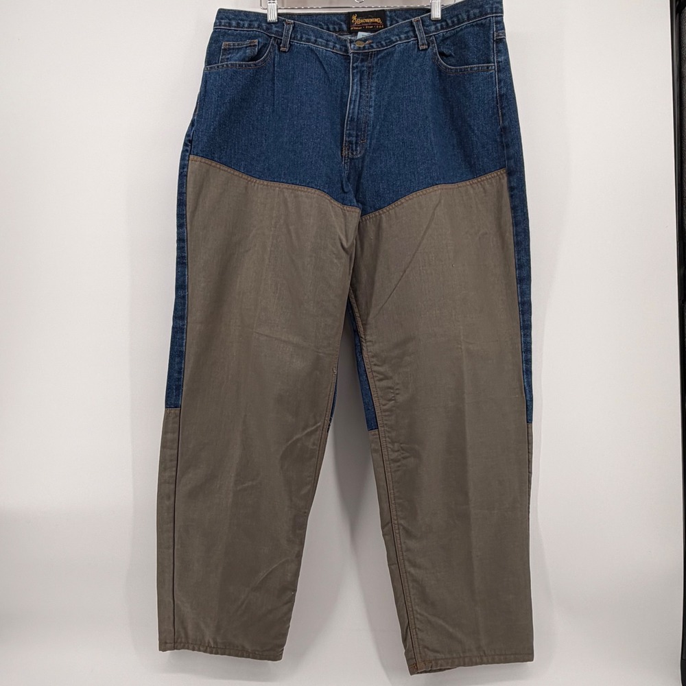 Browning Mens Field Pants Blue Denim Brown Nylon Overlay Hunting Jeans 40x31